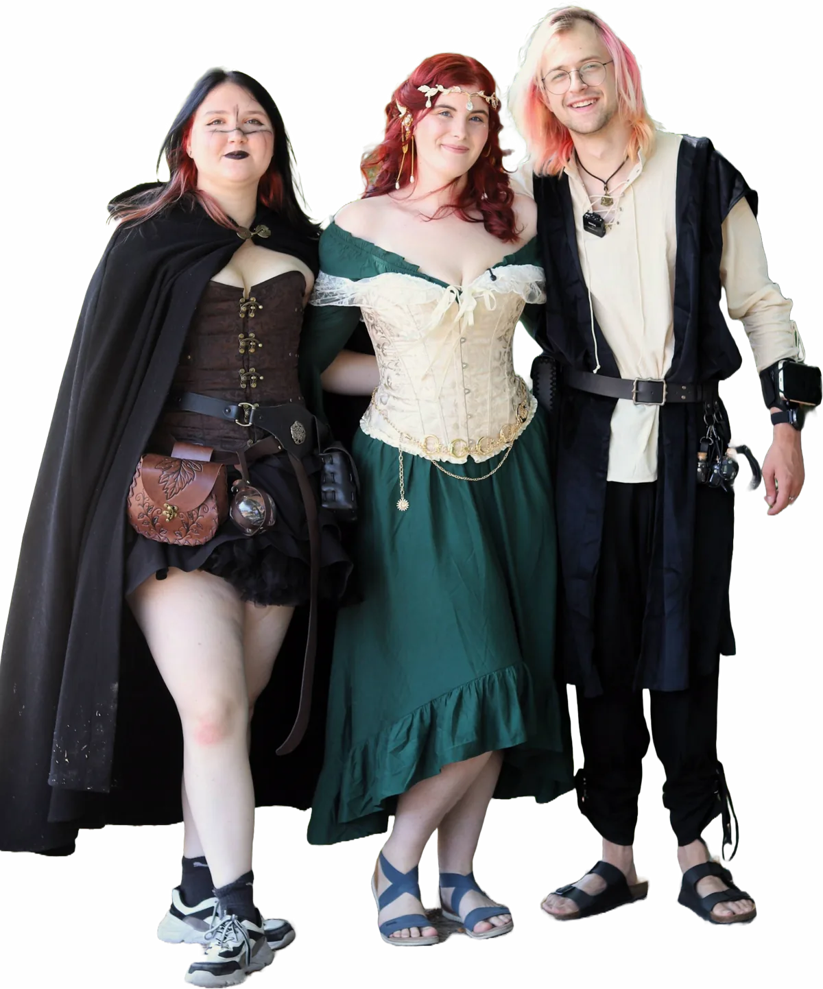 MinifyX, ChickenMcNuggi3s und JustMeAmi gemeinsam in Fantasy-Outfits auf der KrähenFee